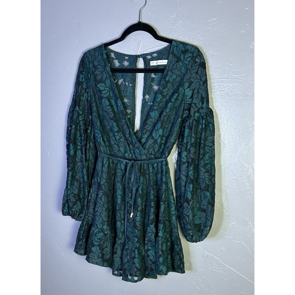 Here Comes The Sun Maddox Fit & Flare Long Sleeve Romper Green Floral Lace Small - Picture 2 of 13
